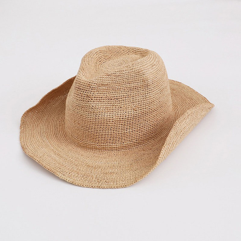 Cowboy Hat Straw - قبعة قش الرافية الطبيعية للنساء ،