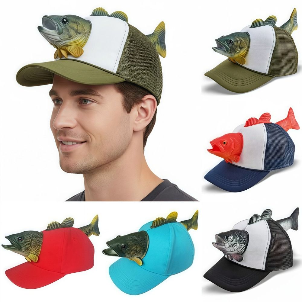 Trucker Cap Mesh - قبعة بيسبول مضحكة بتصميم سمكة ثلاثية