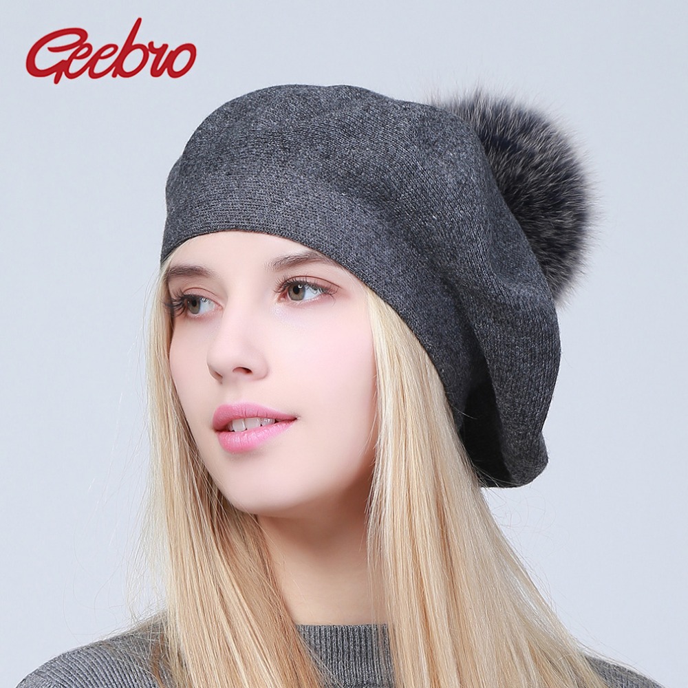 Beret French Wool - Geebro المرأة قبعة بيريه الشتاء عادية