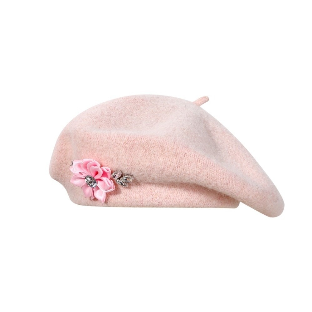 Beret French Wool - قبعة بيريه صوفية بلون واحد مزينة