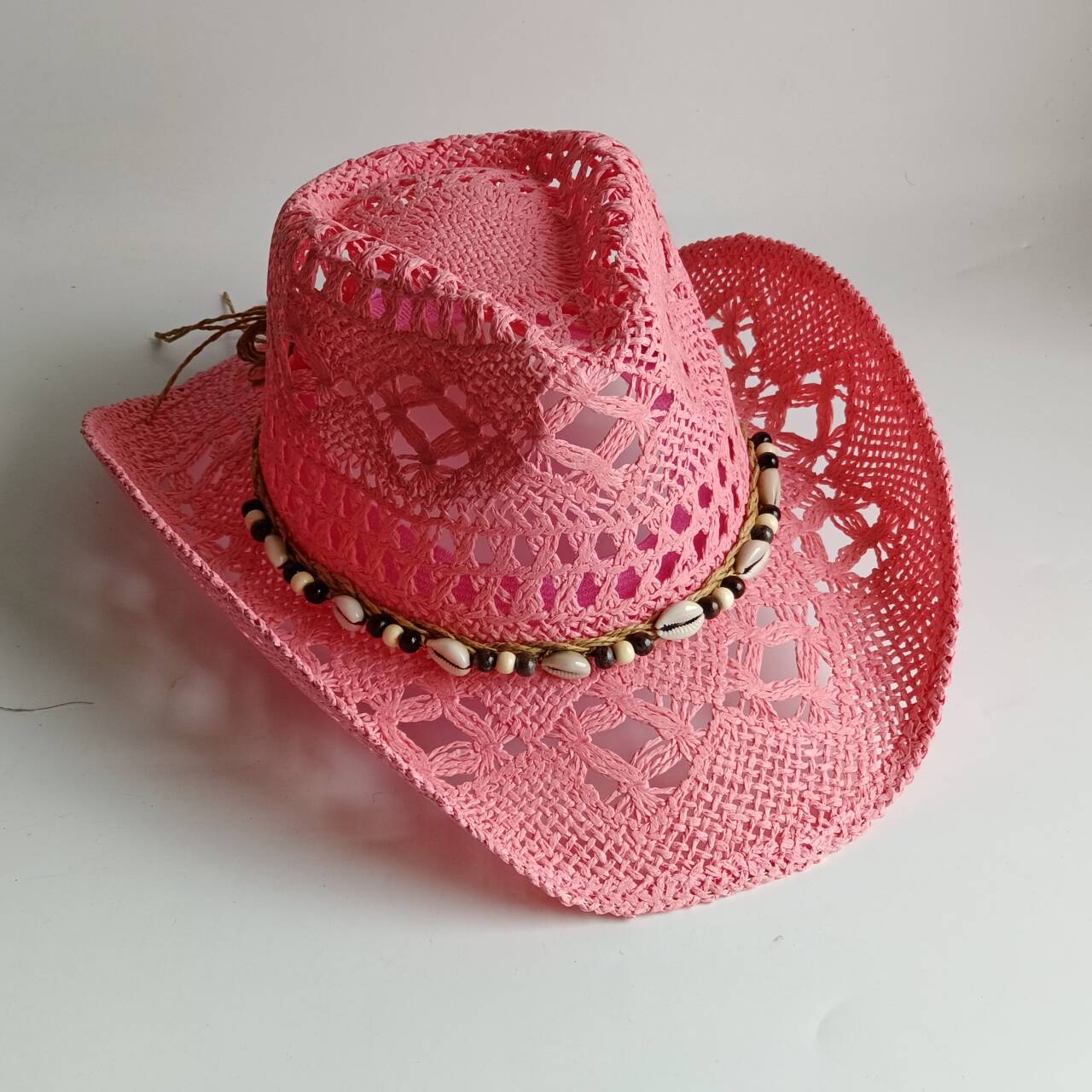 Cowboy Hat Straw - قبعة كاوبوي وردية من القش، قبعة
